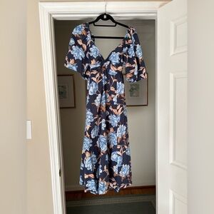 Abercrombie puff sleeve floral midi dress with sweetheart neckline